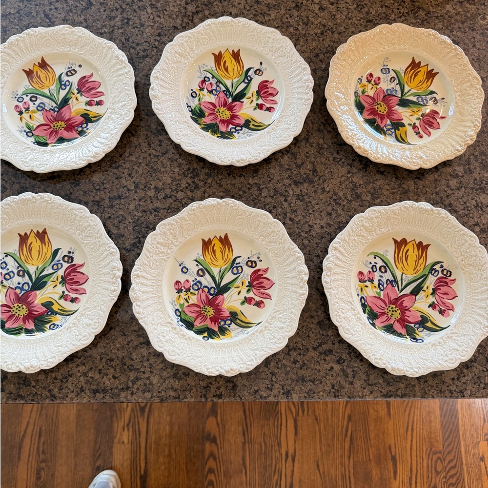 Floral Vintage Bedford England Ridgeway Bone China Plates - Set of 6